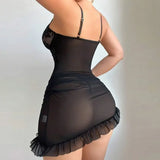 Women's Lace Sexy Lingerie Summer Transparent Dress Underwear Nightdress Delicate Nightgown with Panties Babydolls
