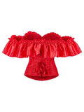 Chest corset with satin ruffled sleeves and waist-tightening palace corset at the back of the shoulder.