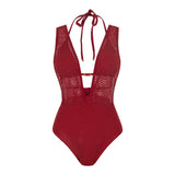 S - XL Deep V Neck Knit Fish Net Mesh Women Swimwear One Piece Swimsuit Female Monokini Backless Bather Bathing Suit Swim V7832
