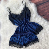 Summer Lace Sleepwear Sexy Satin Pajamas Set Women Nightshirt 2 Pieces Crop Tops and Shorts Set Homewear Loungewear