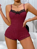 Comfortable Bodysuit Womens Onesies Summer Pajamas Sleepwear Back Butterfly Embroidery Lace Splicing Loungerwear