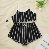 Summer Casual Pajamas Set for Women Sleepwear Sexy Lingerie Sleeveless Striped Tank Top Vest + Shorts Set Pijamas Homewear
