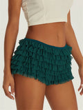 Women's Shorts Solid Color Chiffon Ruffle Layered Short Pants Elastic Waist Casual Bloomers Sexy Hot Shorts Loungewear