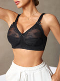 Full Cup Lace Women Bra Wireless Push up Bra Wide Strap Bow Comfy Unlined Mesh Lingerie Underwear