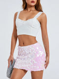 Women's Solid Color Sparkle Sequin Skirt Glitter Mini Skirt Belly Dance Short Skirt Clubwear Festival Costume
