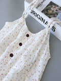 Women Floral Nightdress Sleeveless Cami Nightgown Loose Crinkle Sleep Dress Button Front Ruffle Hem Summer Loungewear