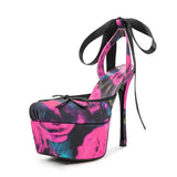 New Design Platform Women High Heeled Sandals for Woman's Square Toe Butterfly-Knot Ankle Riband Thin Heels Shoes Mujer Pumps