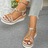 Fashion T-Strap Platform Sandals for Women New Mix Color Elastic Band Wedge Sandals Woman Summer Daily Open Toe Sandalias Female
