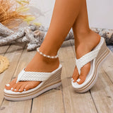 Gold Woven Wedges Flip Flops Women Plus Size 43 Summer Chunky Platform Slippers Woman Vacation Thick Sole Beach Sandals Female