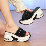 Wedge Heel Silver Sequin Sandals Women 2026 Fashion 9Cm Chunky Heeled Slippers Woman Plus Size 42 Thick Sole Platform Sandles