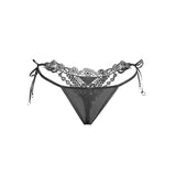 Women‘s Mesh Lace Panties Plus Size M-3XL Sheer Embroidered Flowers Low Rise Sexy Underwear with Ribbon Metal Ring Daily Wear