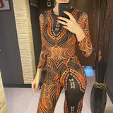 S - XXL 3PCS New Printed Long Sleeve With Pants Sarong Women Swimwear One Piece Swimsuit Female Bather Bathing Suit Swim V7180