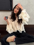 Foridol Ruffles Tiered V Neck Blouse Women Summer Spring Long Sleeve Casual Blusa Chiffon Blouses Buttons New in Female Top 2025