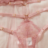 Toucheart Sexy Lingerie Comfortable Ultra-Thin Sexy Lace Printing Patchwork Mesh Semi-Transparent Push-Up Pink Underwear Set New