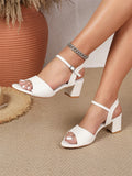 Size 42 Summer Classic Black White Ankle Strap Sandals for Women Elegant Blue Pink Square Heels Office Lady Shoes