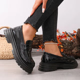 Patent Leather Chunky Platform Loafers Women British Style Plus Size 43 Thick Heel Pumps Woman Slip On Round Toe Oxford Shoes