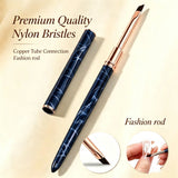 Angled Builder Gel Nail Brush, Firm Nylon Bristles, Copper Ferrule, Marble Handle with Cap, Precision Manicure Sculpting Tool fo