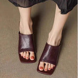 Luxe  Square Toe Slide Sandals Premium Leather One Strap Mules Chunky Sole Backless Loafers Dressy Casual Summer Shoes