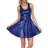 Cocktail Dress Womens Glitter Costume Party Dresses Swing A Line Metallic Shiny Festival Outfit Cosplay Fish Scale Vestidos
