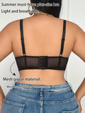 Plus Size Women's B C D Thin Cup Bra Mesh Lace No Lining Gather Breast Wide Strap Underwire Breathable Sexy Lingerie
