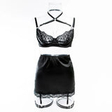 Toucheart Sexy Lingerie Set for Women Mesh Perspective Bra Set Lace Lace Splicing Sexy Hip-pack Skirt Sexy Underwear Garters Set