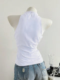 Summer Casual Shirt Women's Blue Striped Halter Top V Neck Button Down Sleeveless Slim Fit Blouse 2026 Y2K Style Streetwear