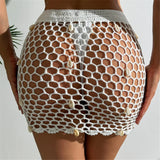 Hollow Out See Through Shell Crochet Knitted Beach Skirt Cover Up Cover-ups Beach Dress Beach Wear Beachwear Female Women V6479