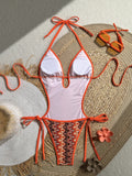 Sexy Black Stripe One Piece Swimsuit 2026 Women V Neck Hollow Out Backless Tie Side Thong Bikini Holiday Bathing Suit Swimwear