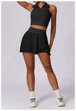 Outdoor Breathable Golf Wear Tennis Sport Sets Women Turn Down Collar Sleeveless Top Short 2 in 1 Skirt Running Fitness Set