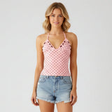 Women's Summer Halter Camis Tops Fashionable Dot Print Sleeveless Deep V Neck Open Back Vest for Party Nightclubs
