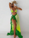 Sexy Green Tie Dye Gradient Bikini Set Women Mesh Split Long Skirt 3 Piece Swimsuit 2026 Bathing Suit Holiday Swimwear Biquini