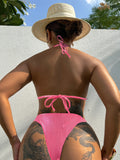 New Sexy Leopard Print Backless Swimsuit Halter Lace-up Swimwear Micro Bikini Set Chain Linked Beachwear Female Bathing Suits