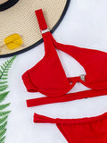 DEKA One Shoulder Bikini Set Women Solid Push Up Underwired Swimwear Beach Wear Thong Swimsuit Biquini Pleated Bathing Suits