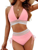 2025 New Bikini European and American Ribbon Deep V Bareback Sexy Bikini Split Swimsuit Swimsuit