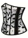 Women Underbust Corset Tops Halloween Bat Print Bustier Shapewear Tie up Cincher Waistband for Dress Streetwear