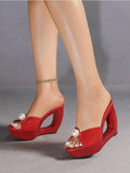 New Summer Fashion Design Peep Toe Beaded Slippers Platform Sandals Women Hollow Heels Female Shoes Zapatos Mujer