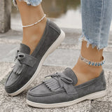 Retro Tassel Bowknot Flats Shoes Women Solid Color Faux Suede Flat Shoes Woman Wear Resistant Plus Size 36-43 Casual Shoes Lady