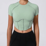 No Padded Women Yoga Sport T Shirts Fitness Clothes Short Sleeve Yoga Shirt Gym Top Running Active Wear Sport Tops