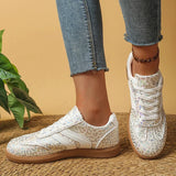 White Leopard Print German Training Shoes Women Plus Size 43 Non Slip Lace Up Flats Woman Comfortable Soft Bottom Casual Shoes