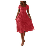 Women'S Summer Dress Fragmented Flower Flare Short Sleeve Casual Flowy Midi Dresses Elegant Temperament Party Vestidos 2024 Hot