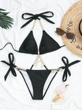 Wrap Around Halter Metal Chains Bikinis 2025 Diamond Bikini Women Swimsuit Female Swimwear Two Pieces Bikini set Bathing Suit
