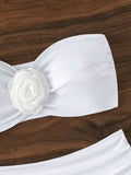 XS - XL 3D Flower Female Bandeau Swimsuit High Waist Bikini Women Swimwear Two-pieces Bikini Set Bather Bathing Suit Swim Lady