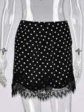 FDYOUI 2026 Woman Clothes Lace Patchwork Polka Dot Skirts Female Sexy Tight Short Skirt Black Party Night Club Dress Streetwear