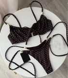 New Fashion Women Sexy Underwire Padded Swimsuit Bead Decor Lace-up Backless Micro Bikini Beachwear Push Up Low Waist Swimwear