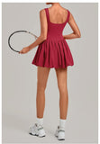 Nake Fake Two-piece Tennis Dresses Women's Anti Glare Pleated Fluffy Skirt Bulit-in Pocket Shorts Outwear Gym Fitness Golf Dress