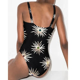 Retro One Piece Swimsuit with Skirt Shoulder Strappy Floral Print Women's Slimming Bathing Suit Beach Wear