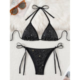 Sparkling Sequins Halter High Leg Cut Bikini Women Swimwear Female Swimsuit Two-Pieces Bikini Set Bather Bathing Suit Swim V6678