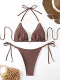 Halter Triangle String Bikinis 2026 Women Sexy Swimsuit Solid Stars Swimwear Female Bathers Bathing Swimming Swim Suit