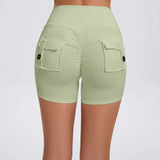 Women's Peach Lifting Yoga Shorts - High Waisted Stretchy Workout Shorts with Button Quick-Dry Tummy Control for Running Fitness