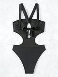 2025 Halter Hollow Out High Cut One Piece Swimsuit Women Swimwear Female Monokini Cross Backless Bathing Suit Swim Beach Wear